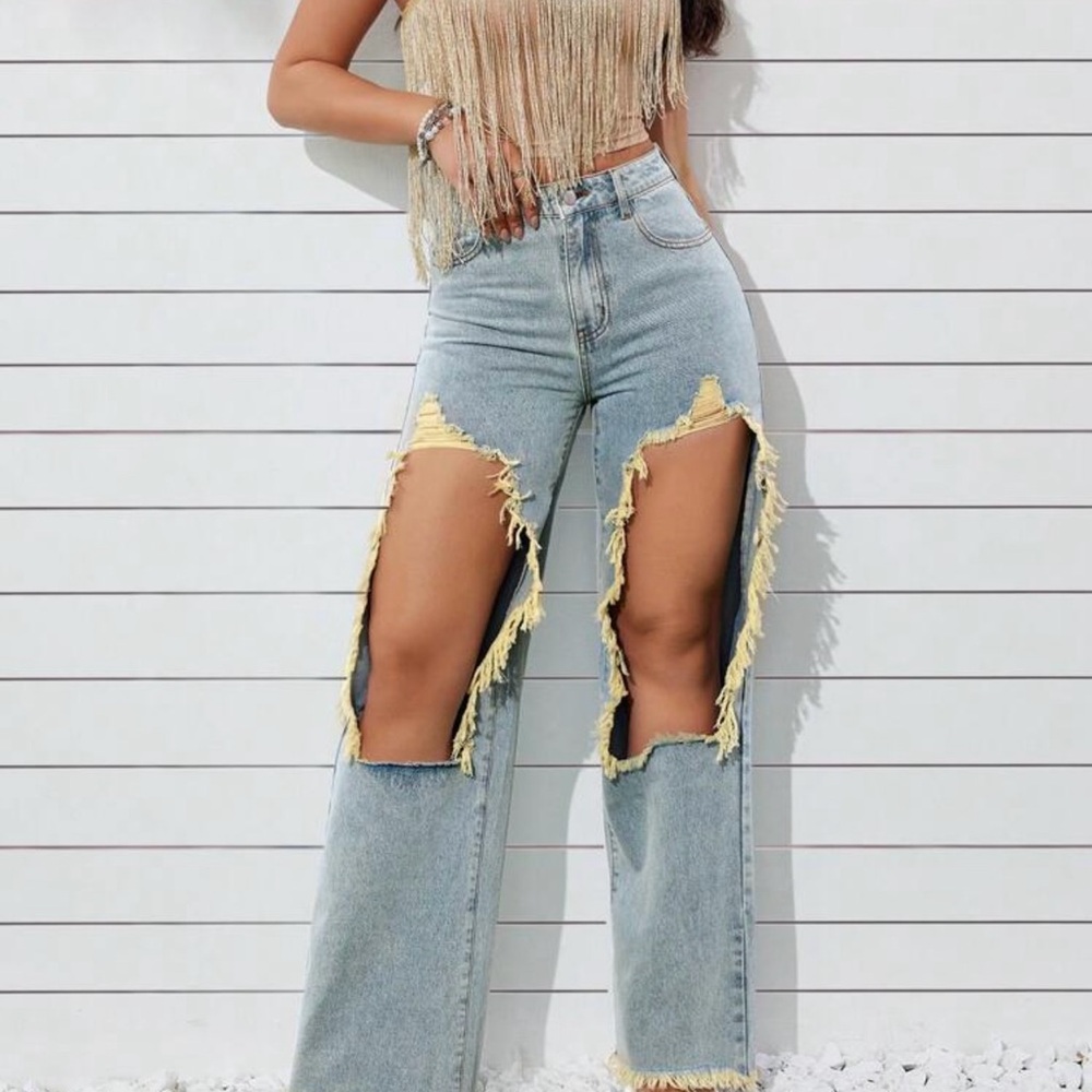 Raw Hem, Distressed Straight Leg Jeans - Picture 8 of 8